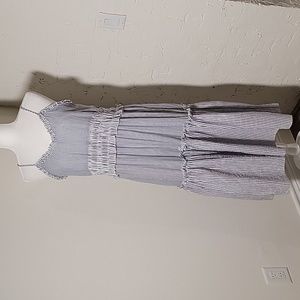 POL Midi Dress Spaghetti Straps Stripes Seersucker Cami Blue White Flowy M